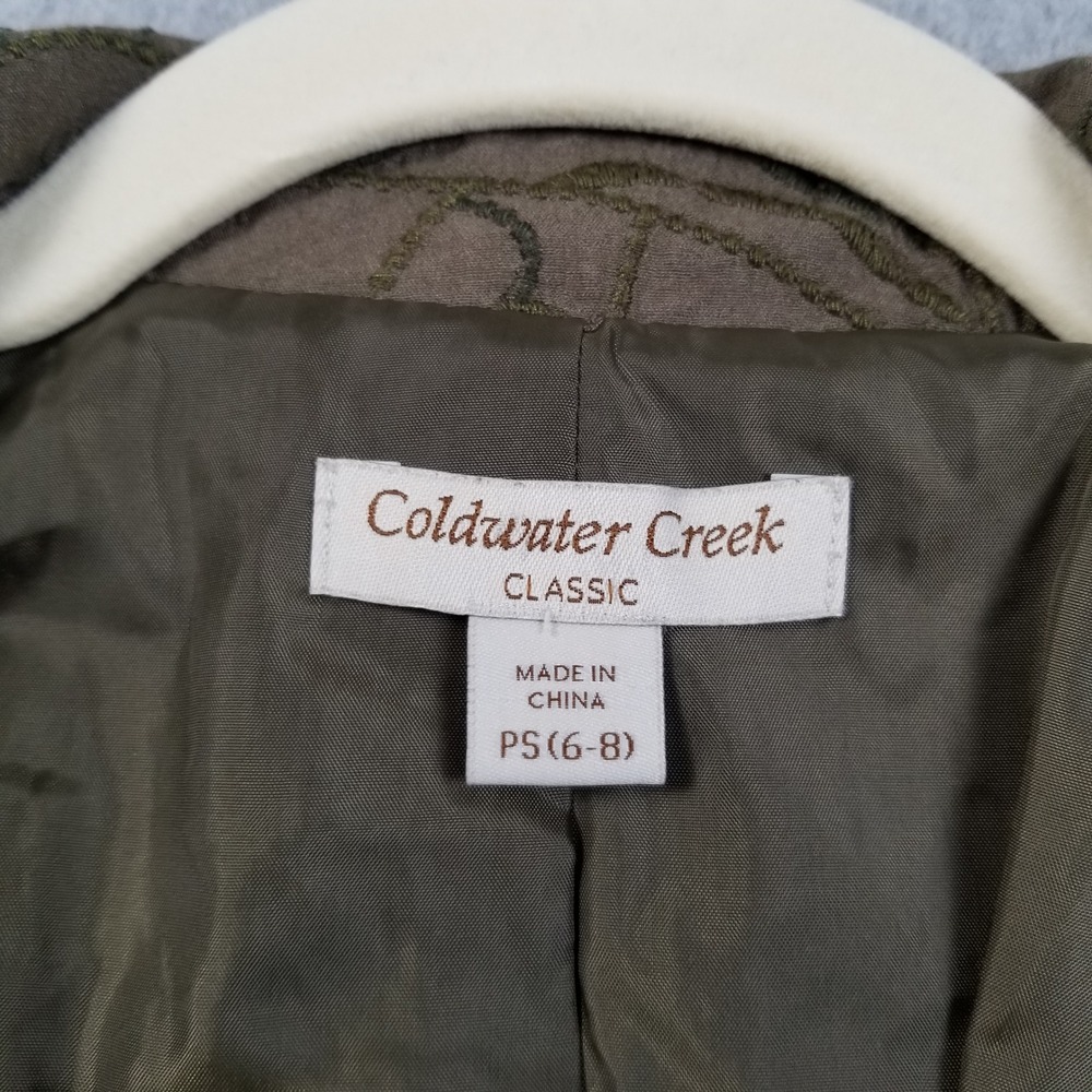 Coldwater Creek Blazer Women PS Petite Small Green Embroidery Jacket Artsy Open - Picture 6 of 10